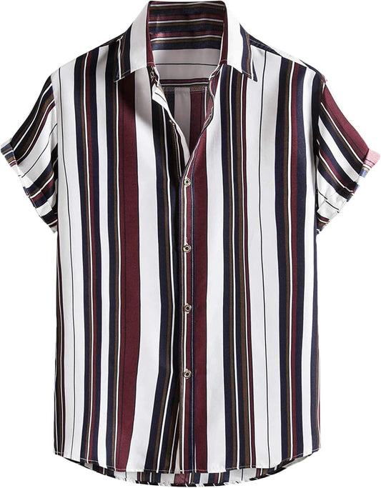 Men'S Striped Shirts Casual Short Sleeve Button down Shirts