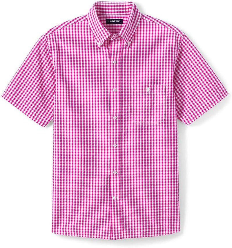 Mens Traditional Fit Seersucker Shirt Vibrant Magenta Gingham Regular Large