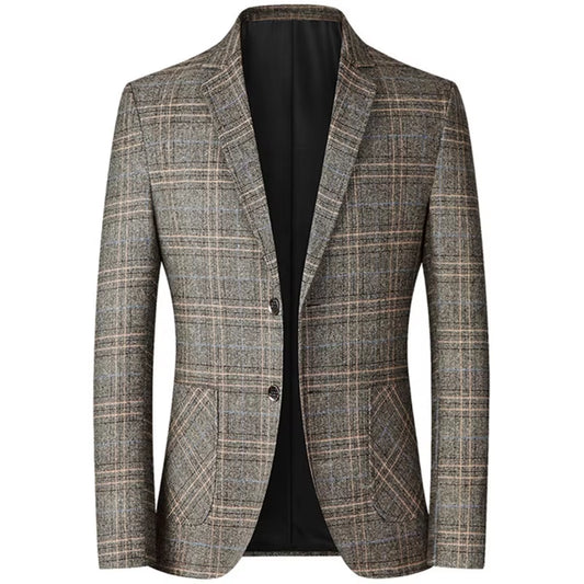 2023 Spring Men’S Plaid Blazers British Printed Wedding Business Casual Blazer Suit Jacket Male Formal Blazers