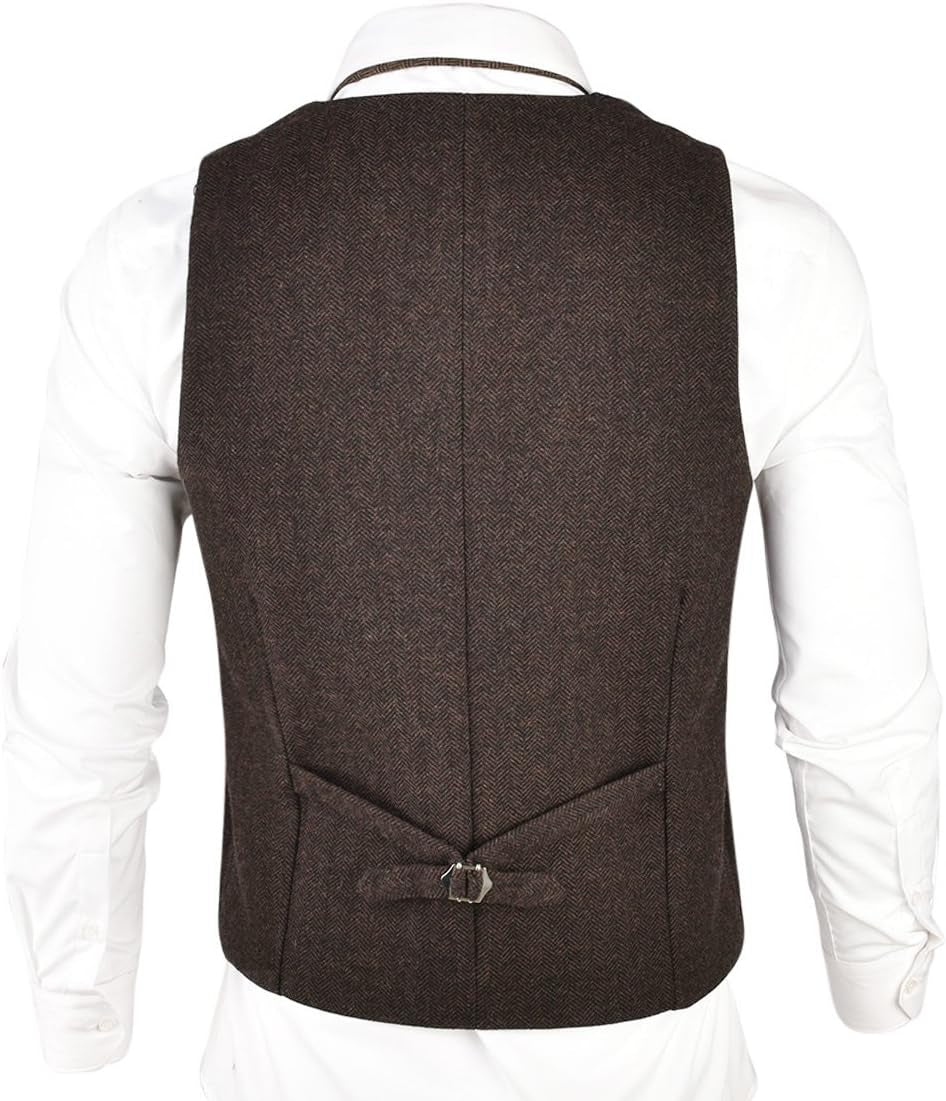 Mens Herringbone Tailored Collar Waistcoat Fullback Wool Tweed Suit Vest