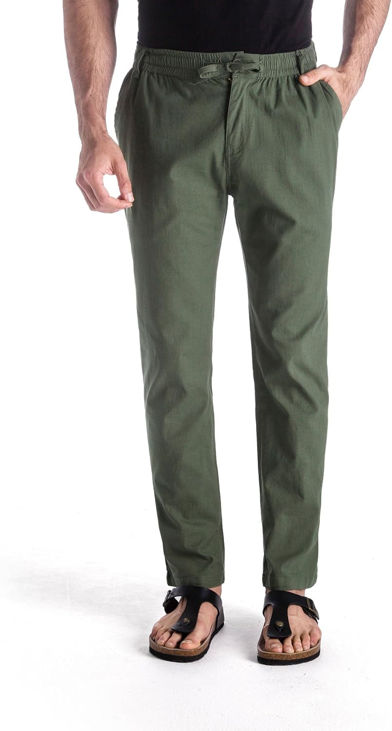 Men’S Linen Drawstring Casual Beach Pants-Lightweight Summer Trousers