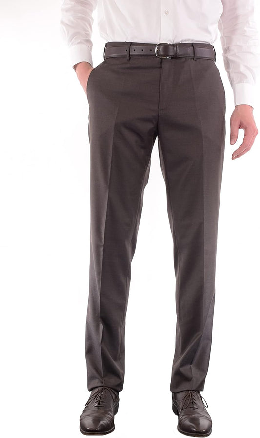 Platinum Parker Tasmanian Super 150'S Wool Men Trousers - Modern Fit Flat Front Dress Pants