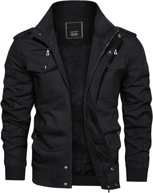 Men'S Winter Casual Thicken Multi-Pocket Field Jacket Outwear Fleece Cargo Jackets Coat