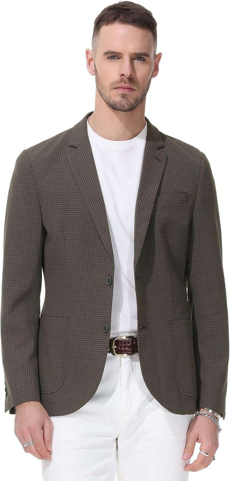 Mens Seersucker Blazer Suit Jackets Casual Sports Coats for Business Coffee XL