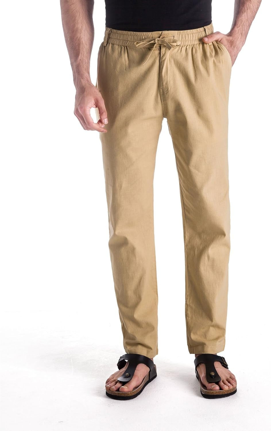 Men’S Linen Drawstring Casual Beach Pants-Lightweight Summer Trousers