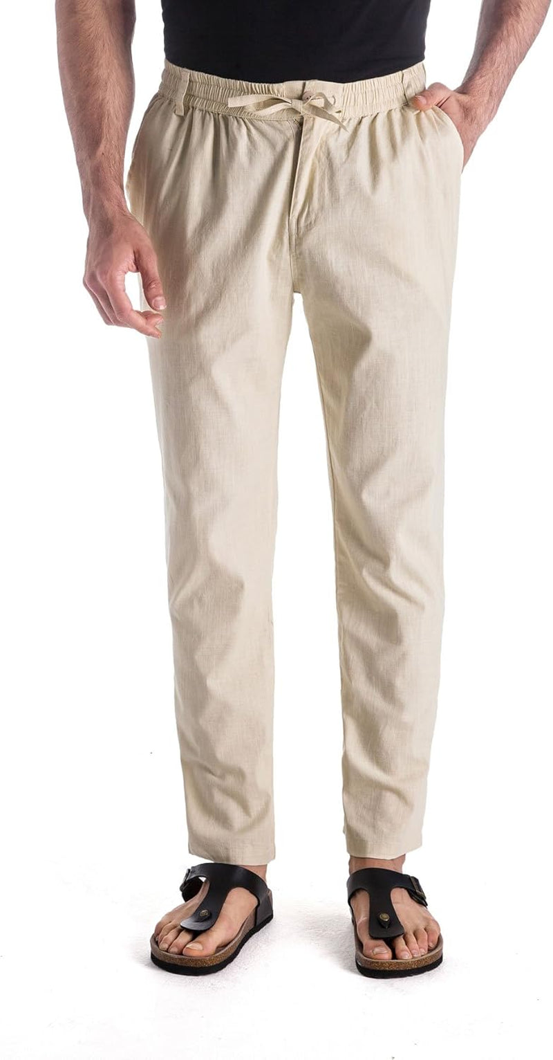 Men’S Linen Drawstring Casual Beach Pants-Lightweight Summer Trousers