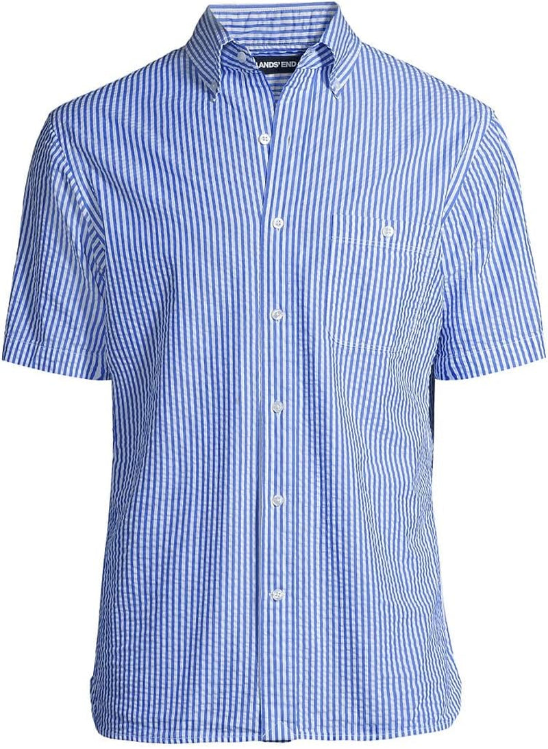 Mens Traditional Fit Seersucker Shirt Aurora Blue Stripe