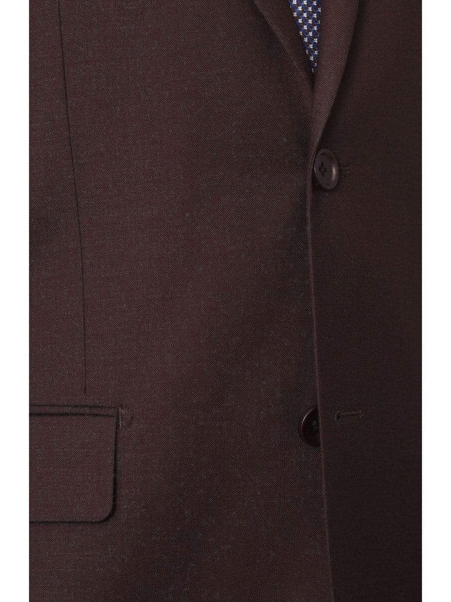 Mens Classic Fit Two Button 100% Wool Wrinkle Resistant Suit - Solid Brown