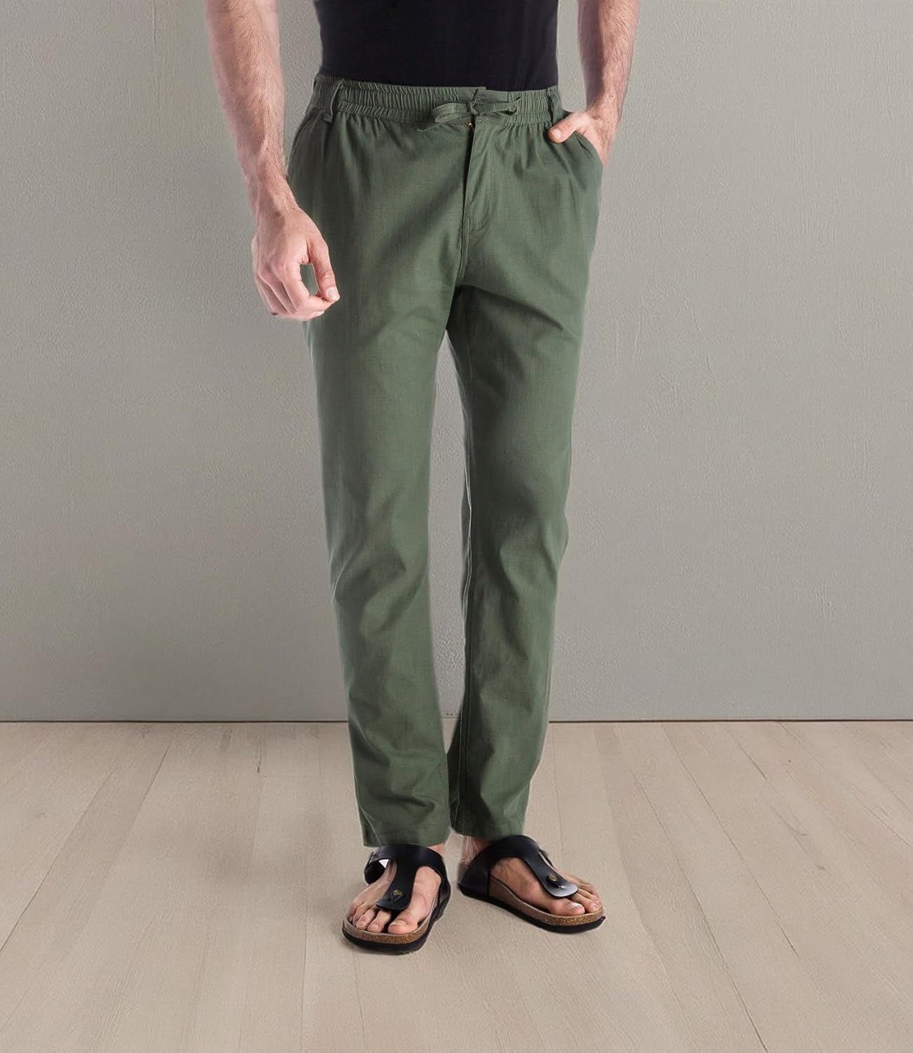 Men’S Linen Drawstring Casual Beach Pants-Lightweight Summer Trousers