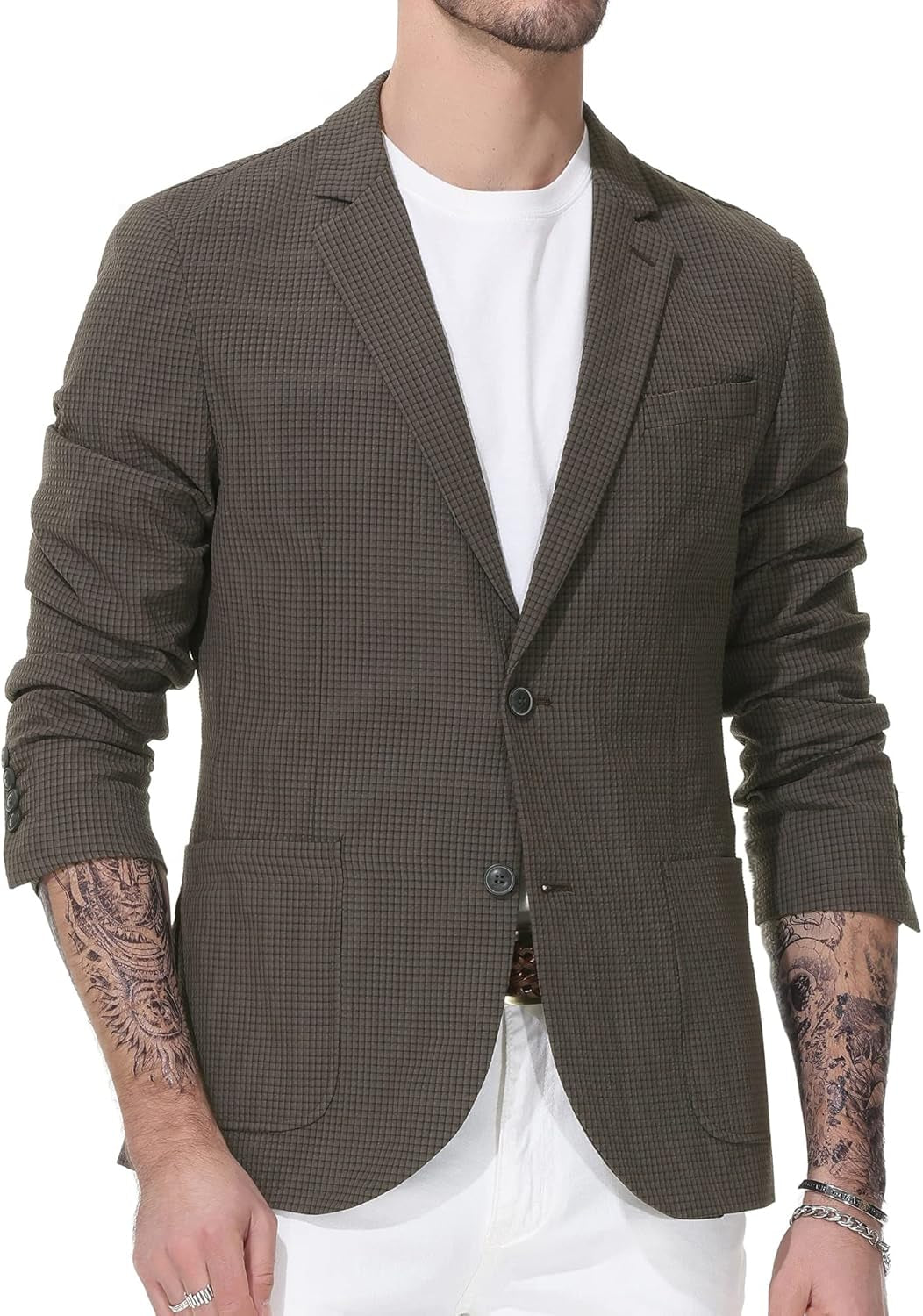 Mens Seersucker Blazer Suit Jackets Casual Sports Coats for Business Coffee XL