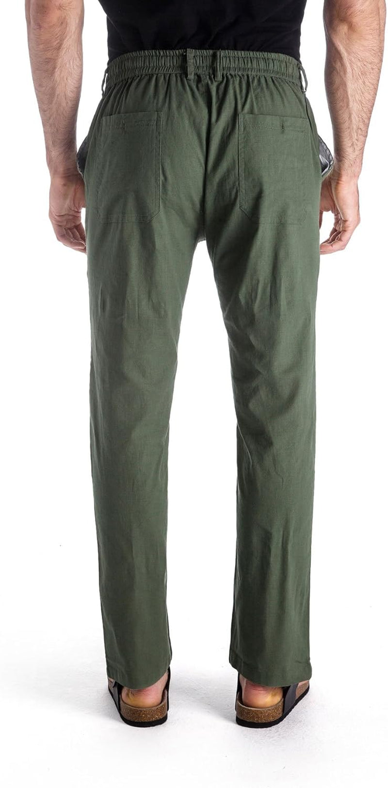 Men’S Linen Drawstring Casual Beach Pants-Lightweight Summer Trousers