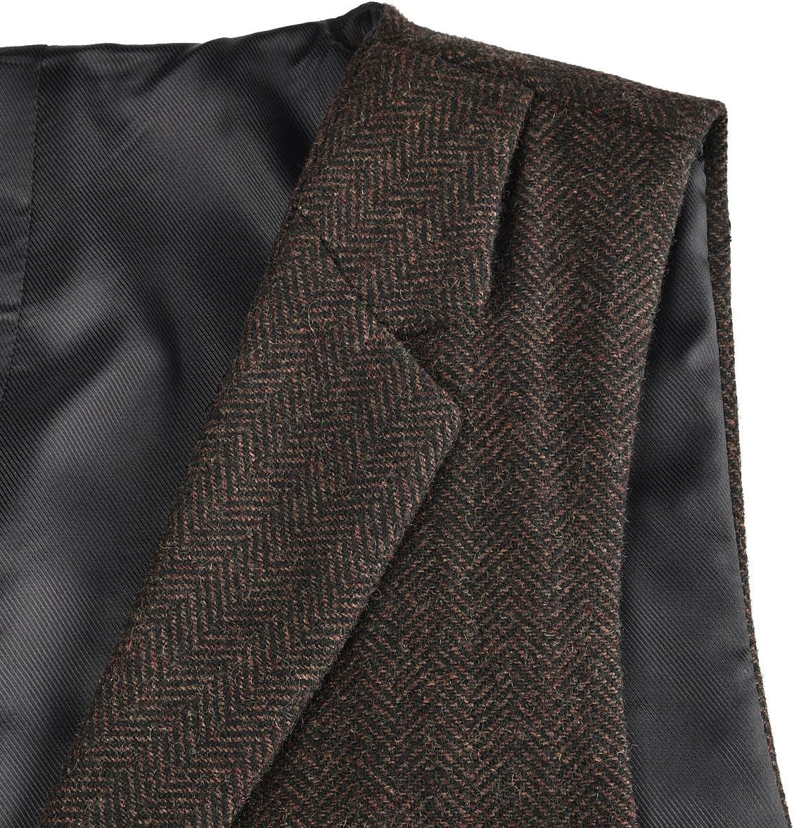 Mens Herringbone Tailored Collar Waistcoat Fullback Wool Tweed Suit Vest