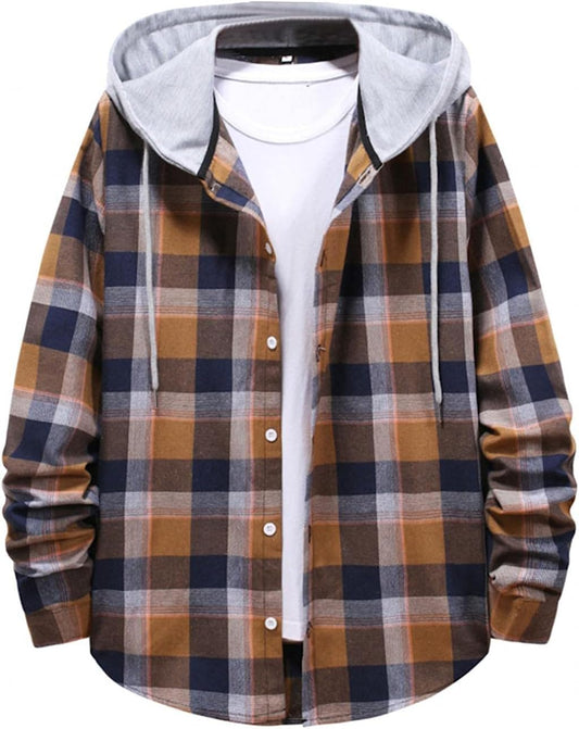 Plaid Flannel Hoodie Jacket Long Sleeve Casual Button up Quilted Buffalo Thermal Sweatshirt Fall Winter Outwear