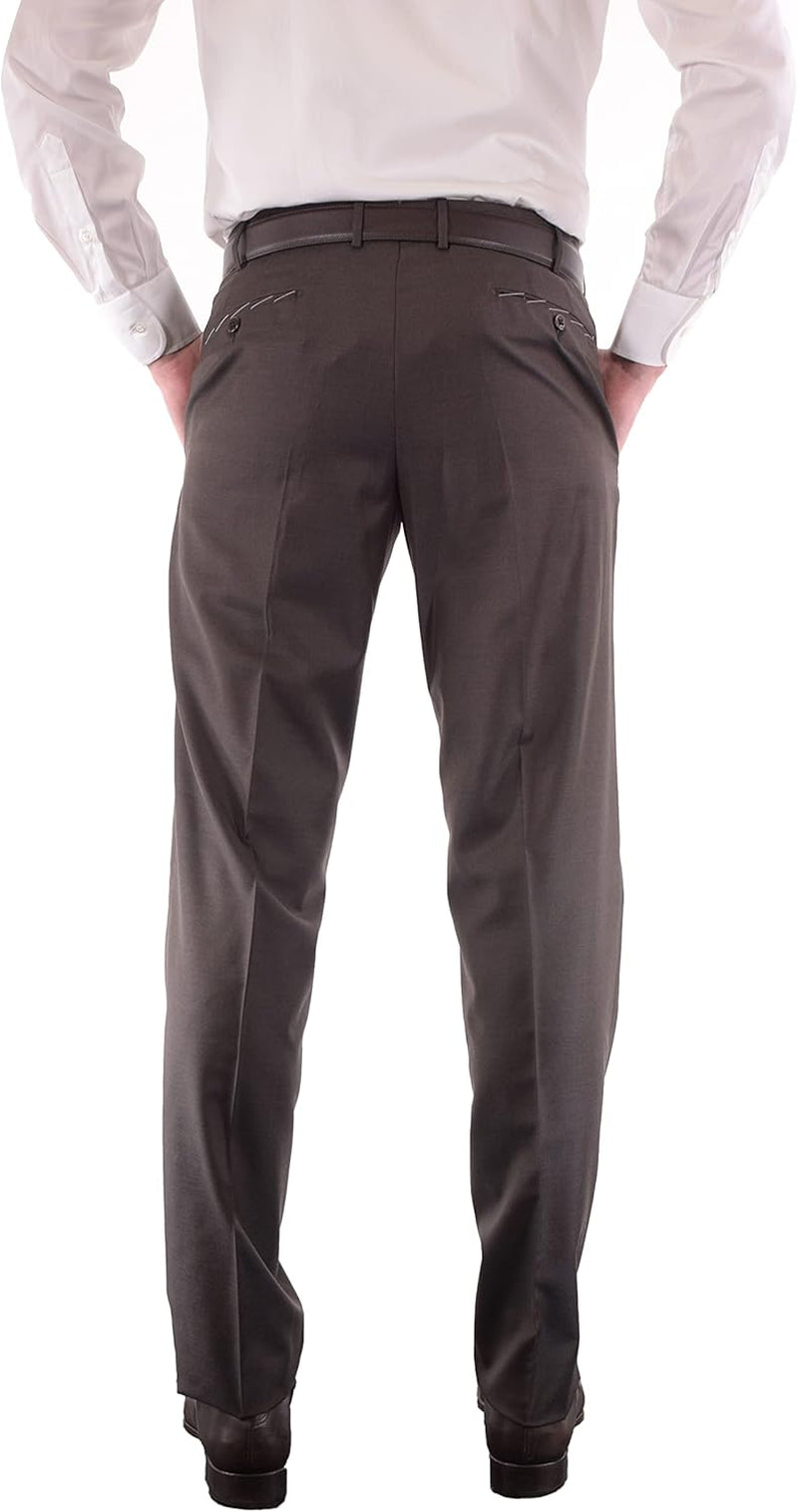 Platinum Parker Tasmanian Super 150'S Wool Men Trousers - Modern Fit Flat Front Dress Pants