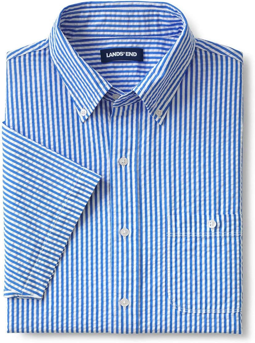 Mens Traditional Fit Seersucker Shirt Aurora Blue Stripe