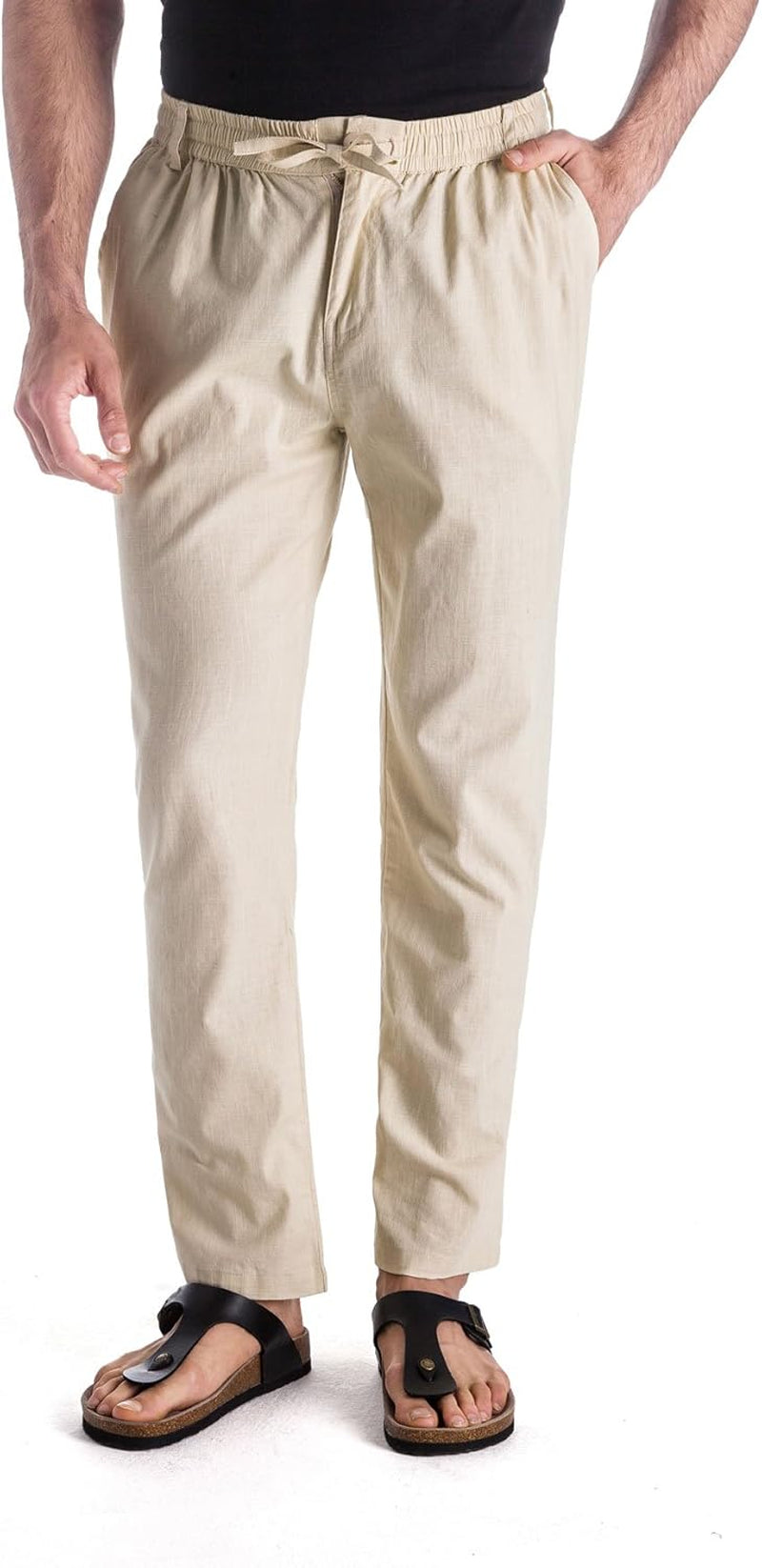 Men’S Linen Drawstring Casual Beach Pants-Lightweight Summer Trousers