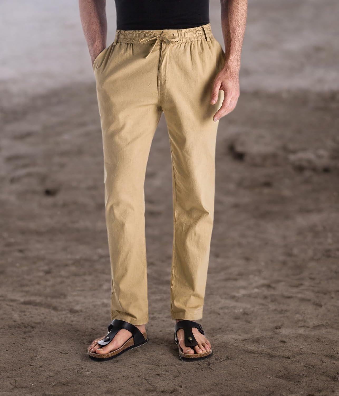 Men’S Linen Drawstring Casual Beach Pants-Lightweight Summer Trousers