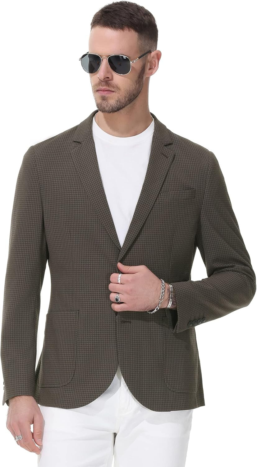 Mens Seersucker Blazer Suit Jackets Casual Sports Coats for Business Coffee XL