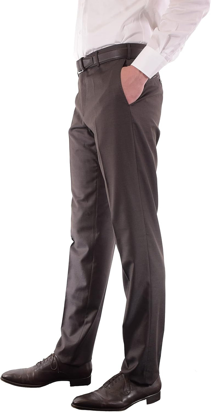 Platinum Parker Tasmanian Super 150'S Wool Men Trousers - Modern Fit Flat Front Dress Pants