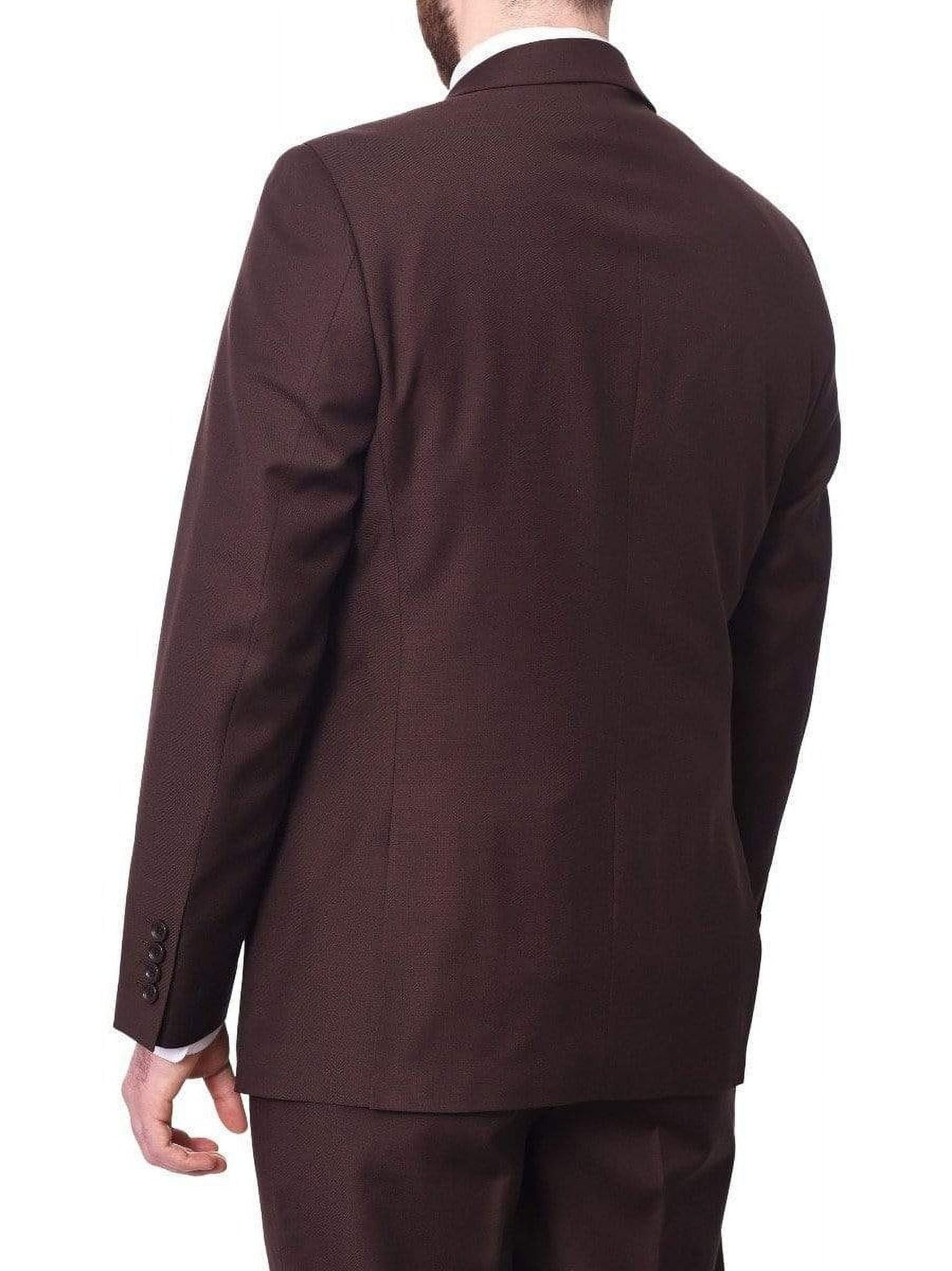 Mens Classic Fit Two Button 100% Wool Wrinkle Resistant Suit - Solid Brown